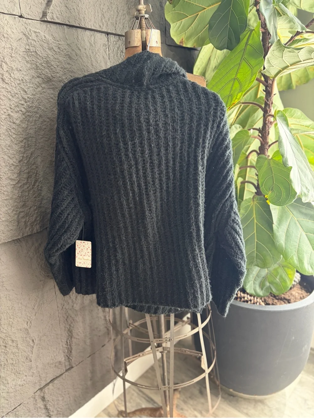 Free People Black Ribbed Cowl Neck Sweater